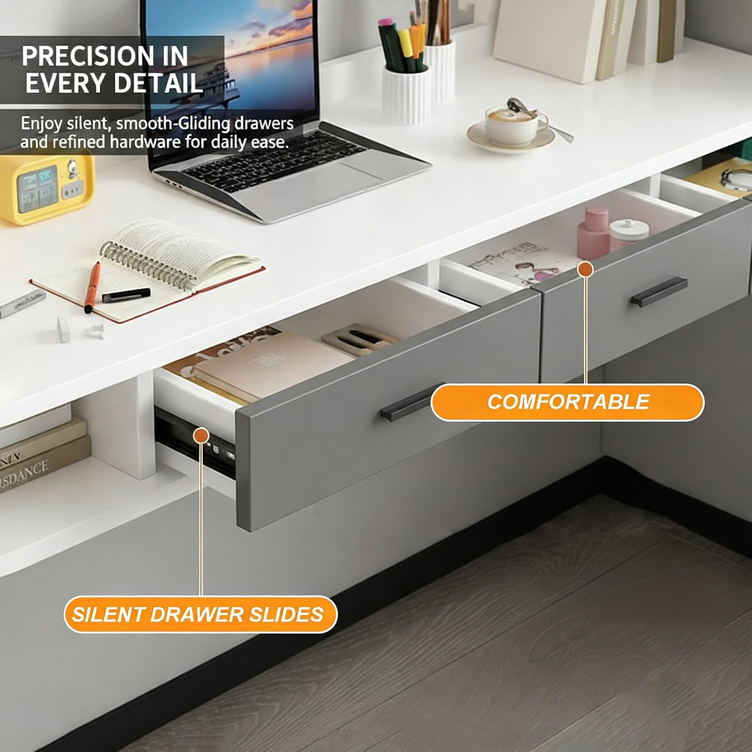 Light Walnut White Floating Makeup Vanity Desk