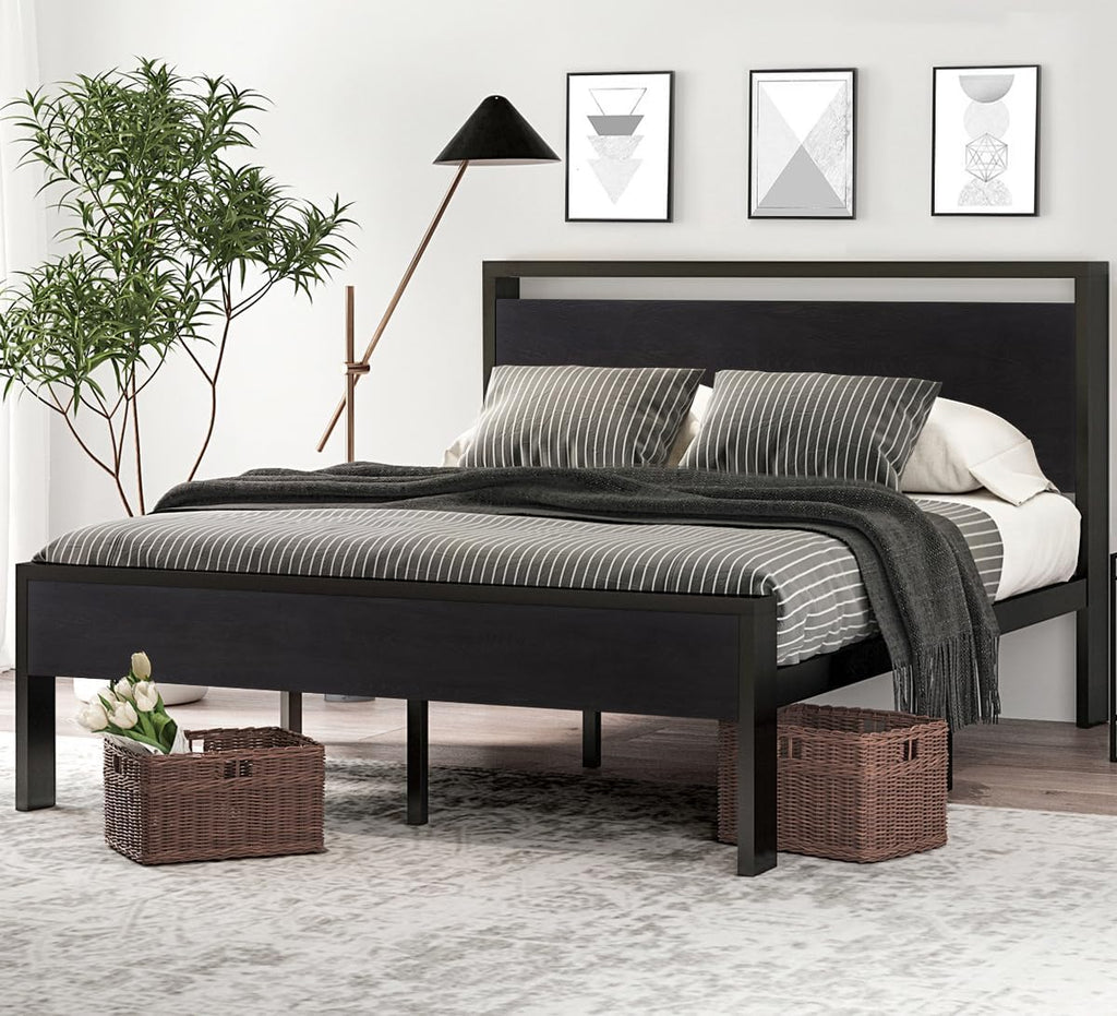 SHA CERLIN Black Oak Queen Bed Frame
