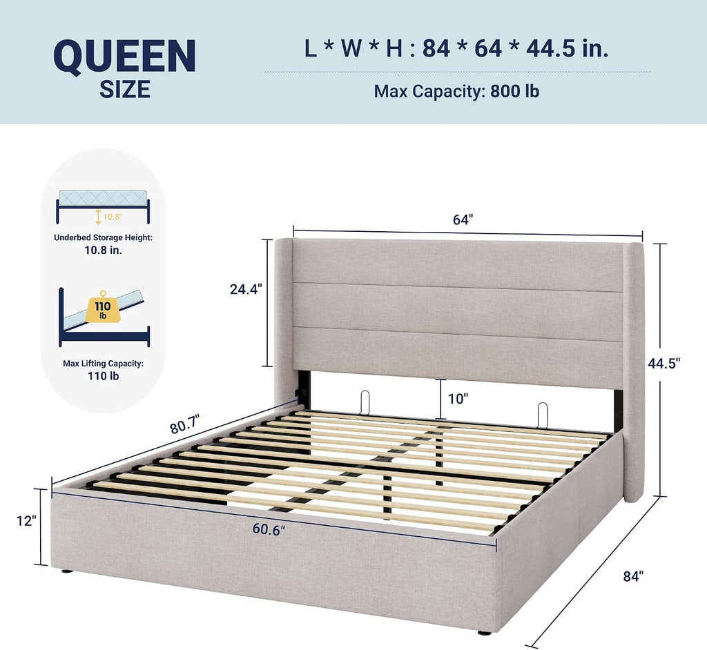 Allewie Light Beige Queen Lift Storage Bed