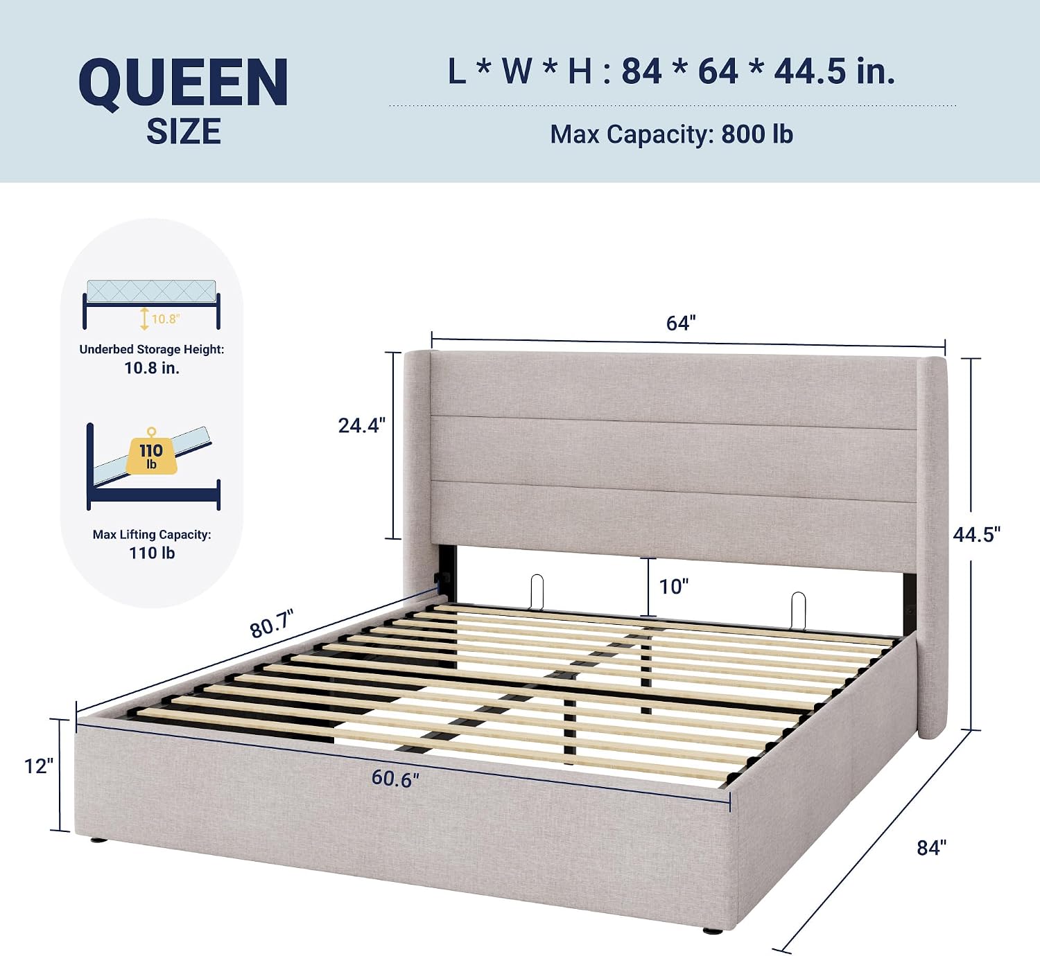 Allewie Light Beige Queen Lift Storage Bed