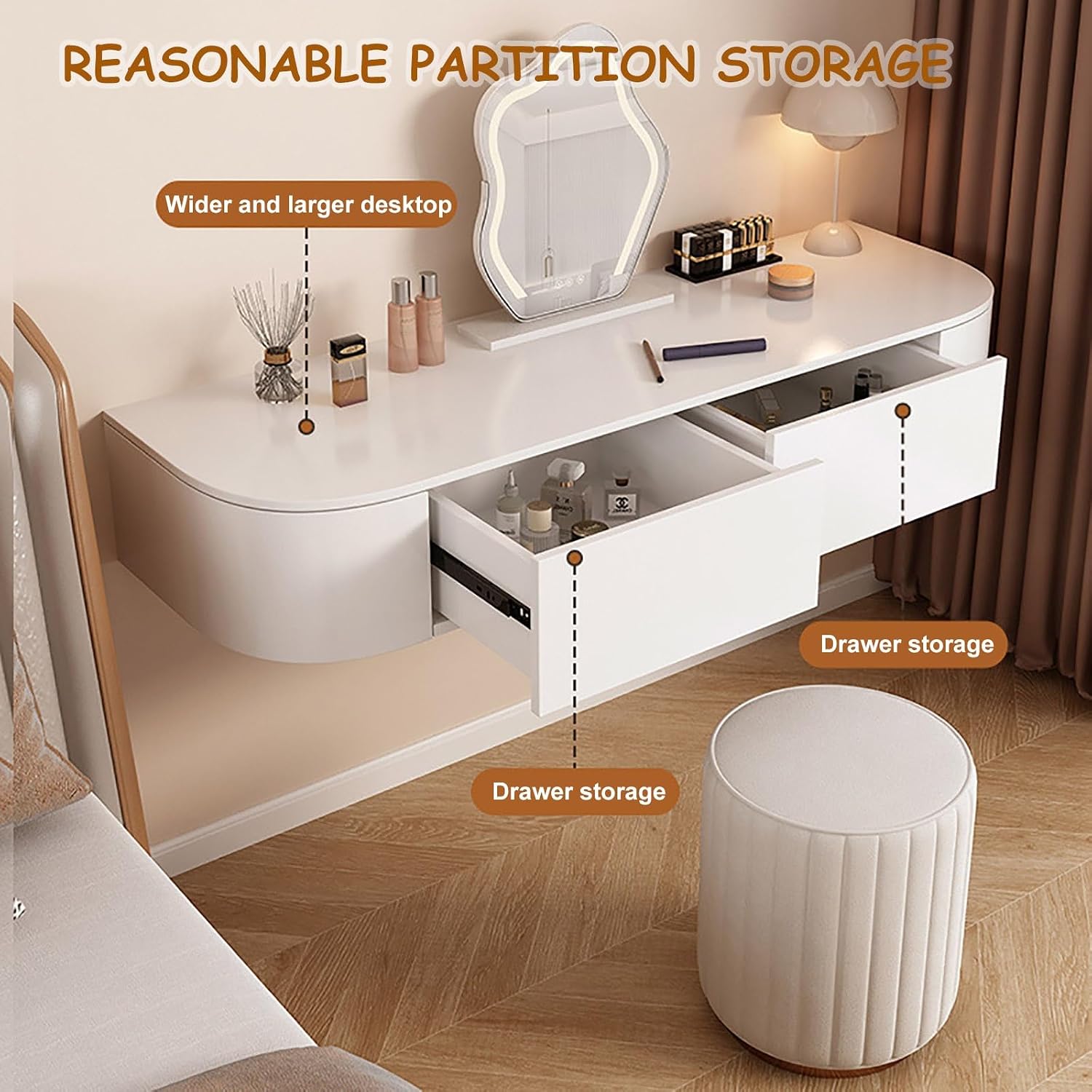 White Wall Mounted Floating Makeup Vanity