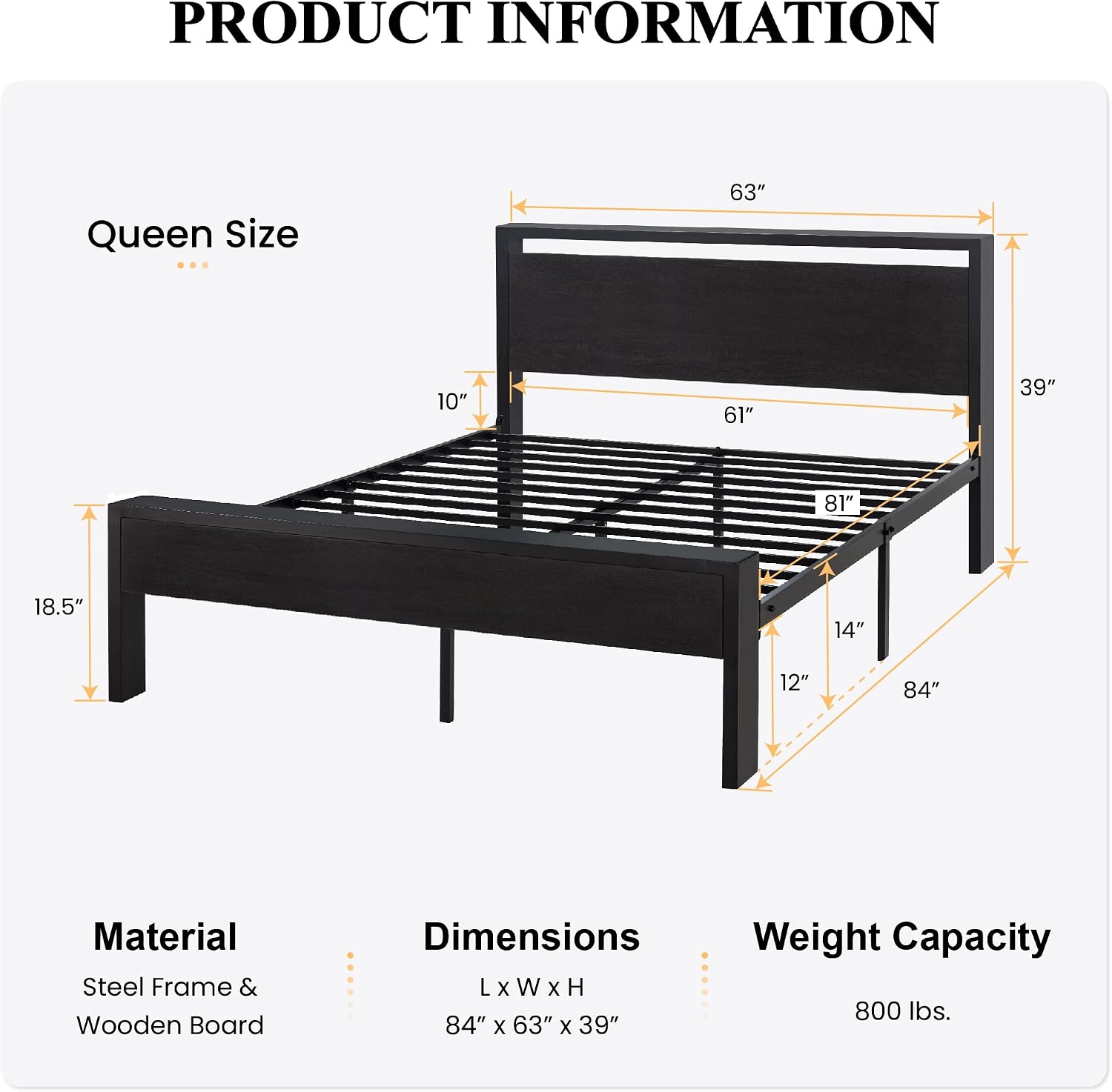 SHA CERLIN Black Oak Queen Bed Frame