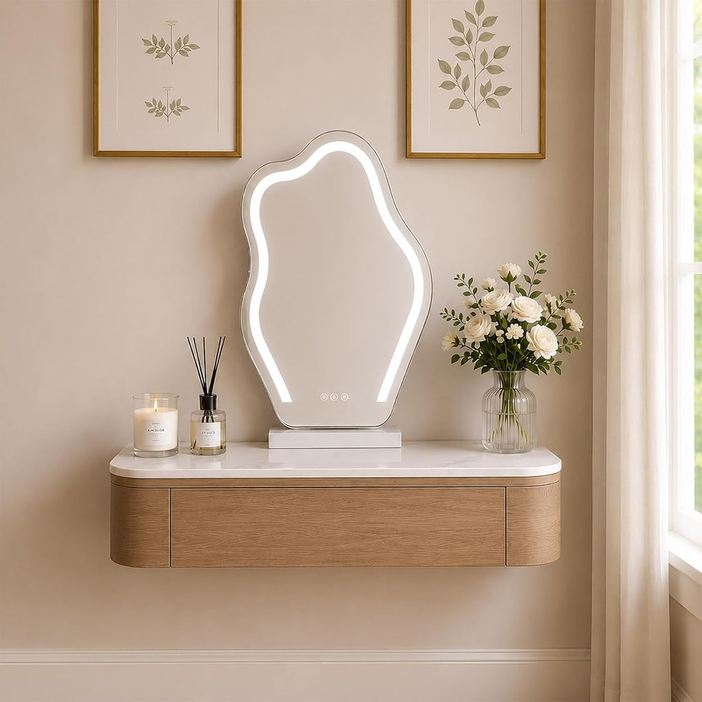 Walnut Marble Floating Makeup Vanity Desk