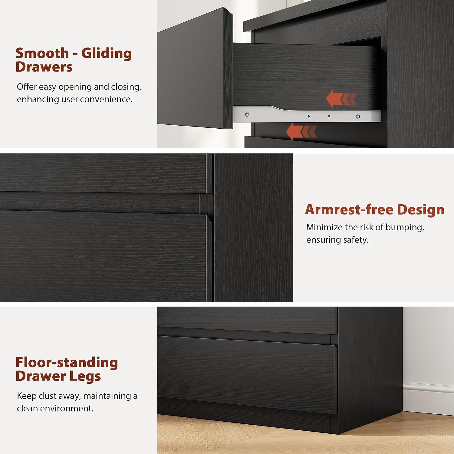 Black Modern Handleless 5 Drawer Dresser