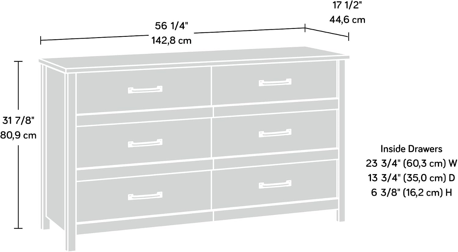 Sauder Cannery Bridge 6 Drawer Wooden Dresser