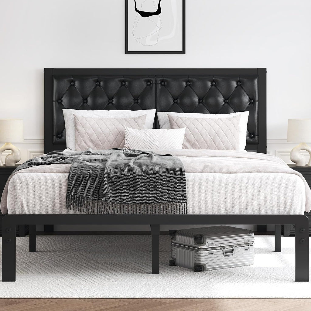 HISOFT Black Tufted Queen Storage Bed Frame