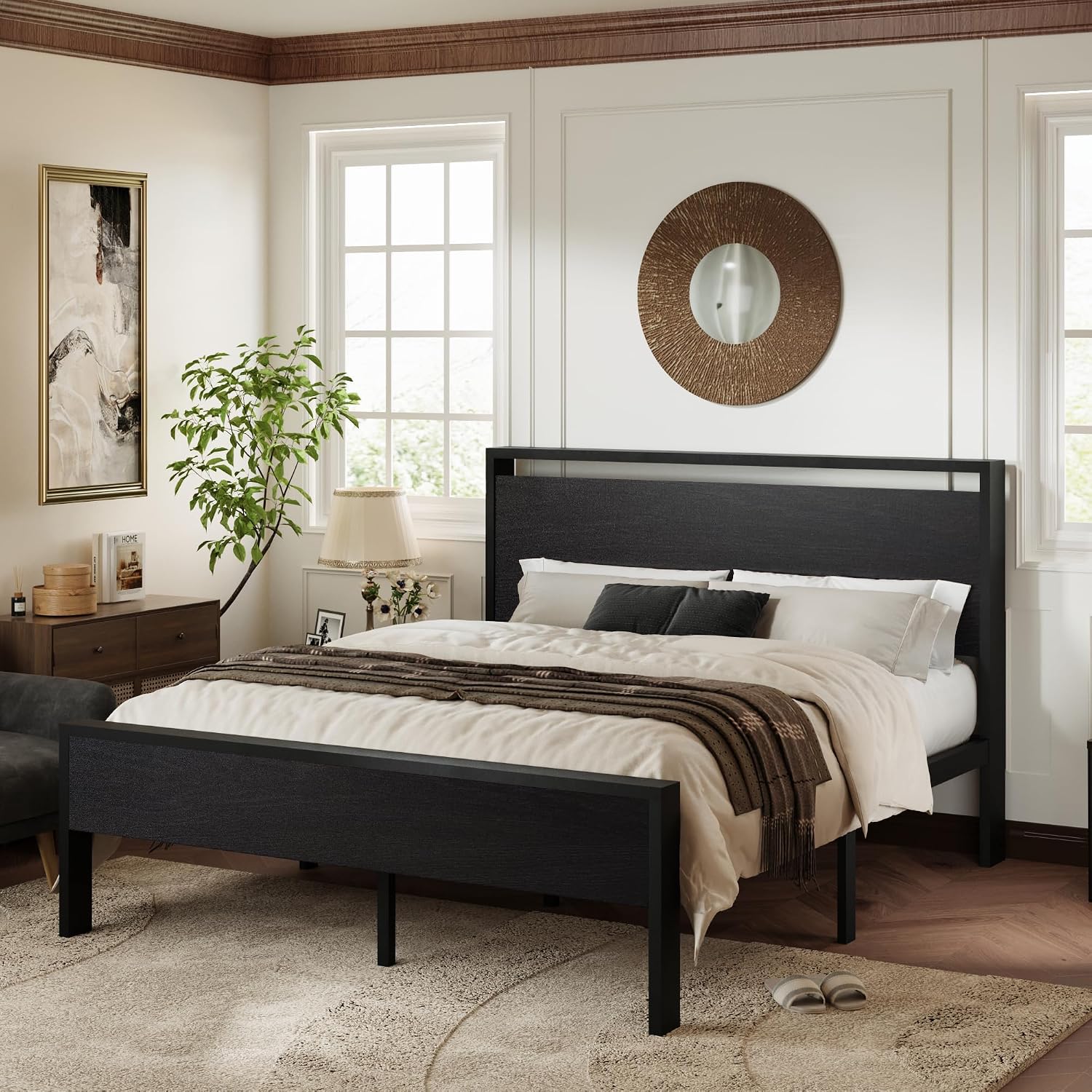 Allewie Black Oak Queen Platform Bed Frame