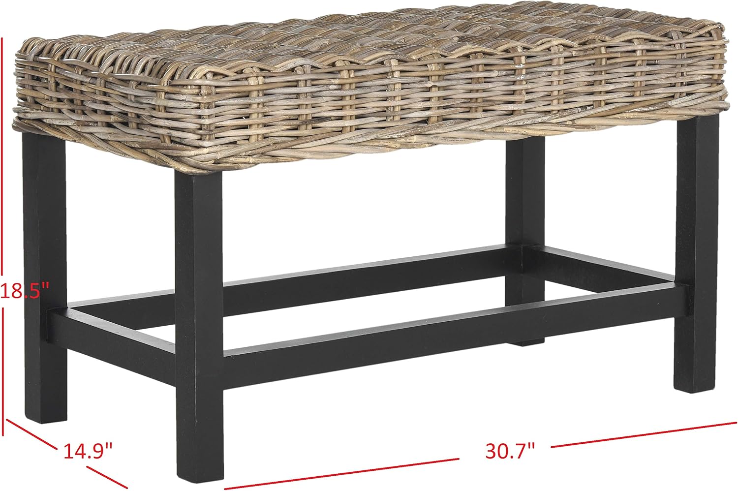Natural Wicker Mahogany Leg Accent Bench