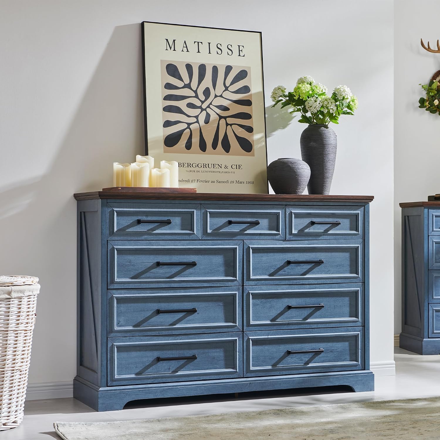 Farmhouse Blue 9 Drawer Dresser