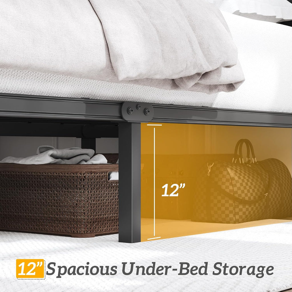 HISOFT Black Tufted Queen Storage Bed Frame