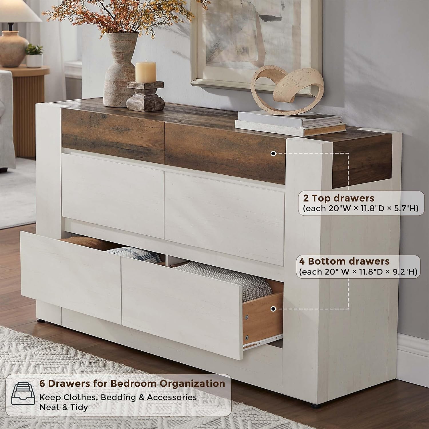Modern Antique White 6 Drawer Dresser