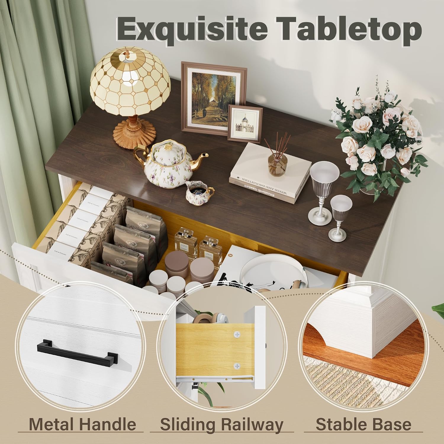 White Brown Farmhouse Dresser