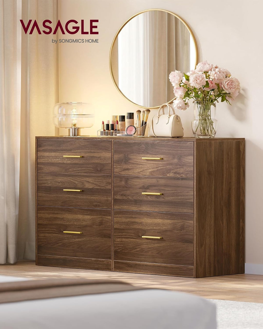 Walnut Brown 6 Drawer Dresser