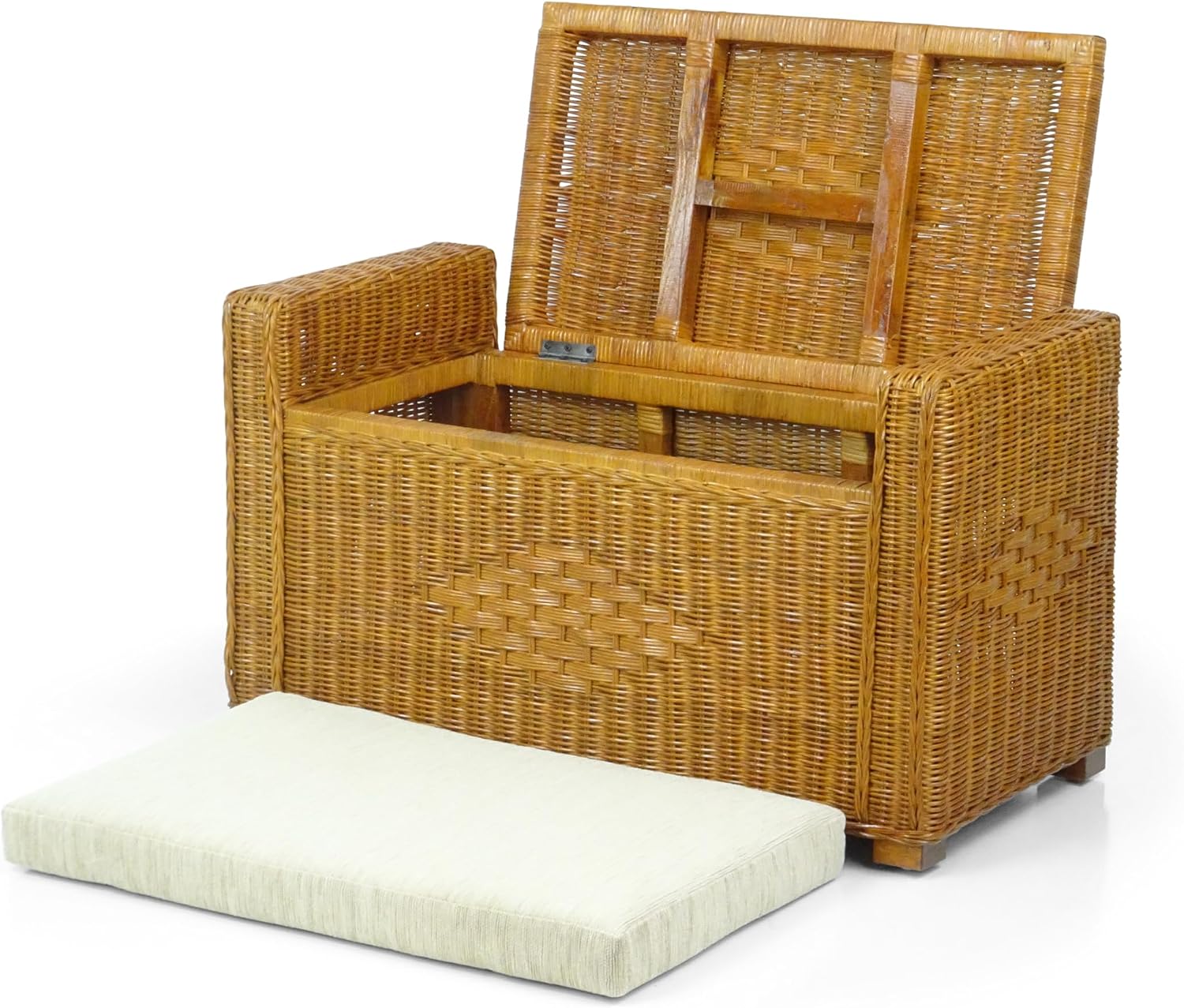 32" Colonial Rattan Storage Ottoman Bench