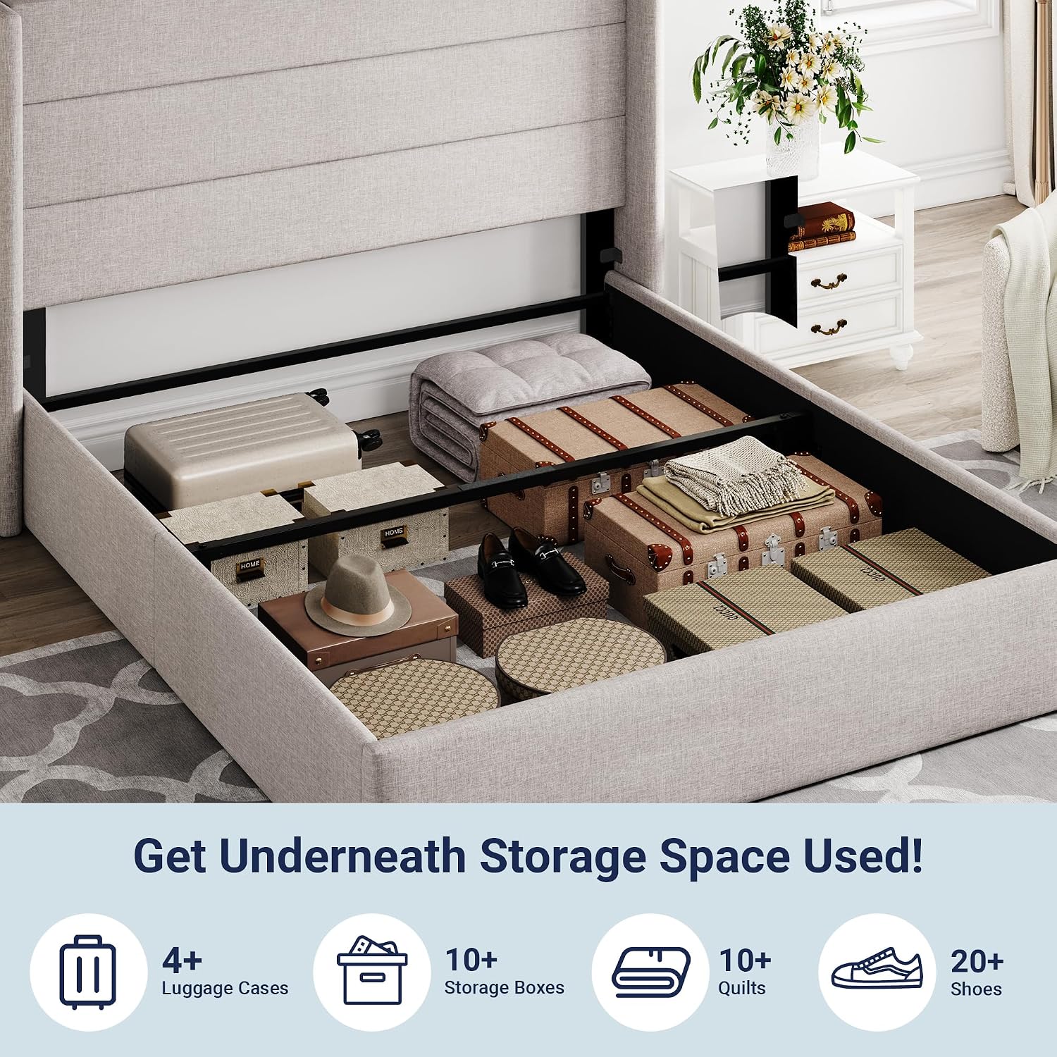 Allewie Light Beige Queen Lift Storage Bed