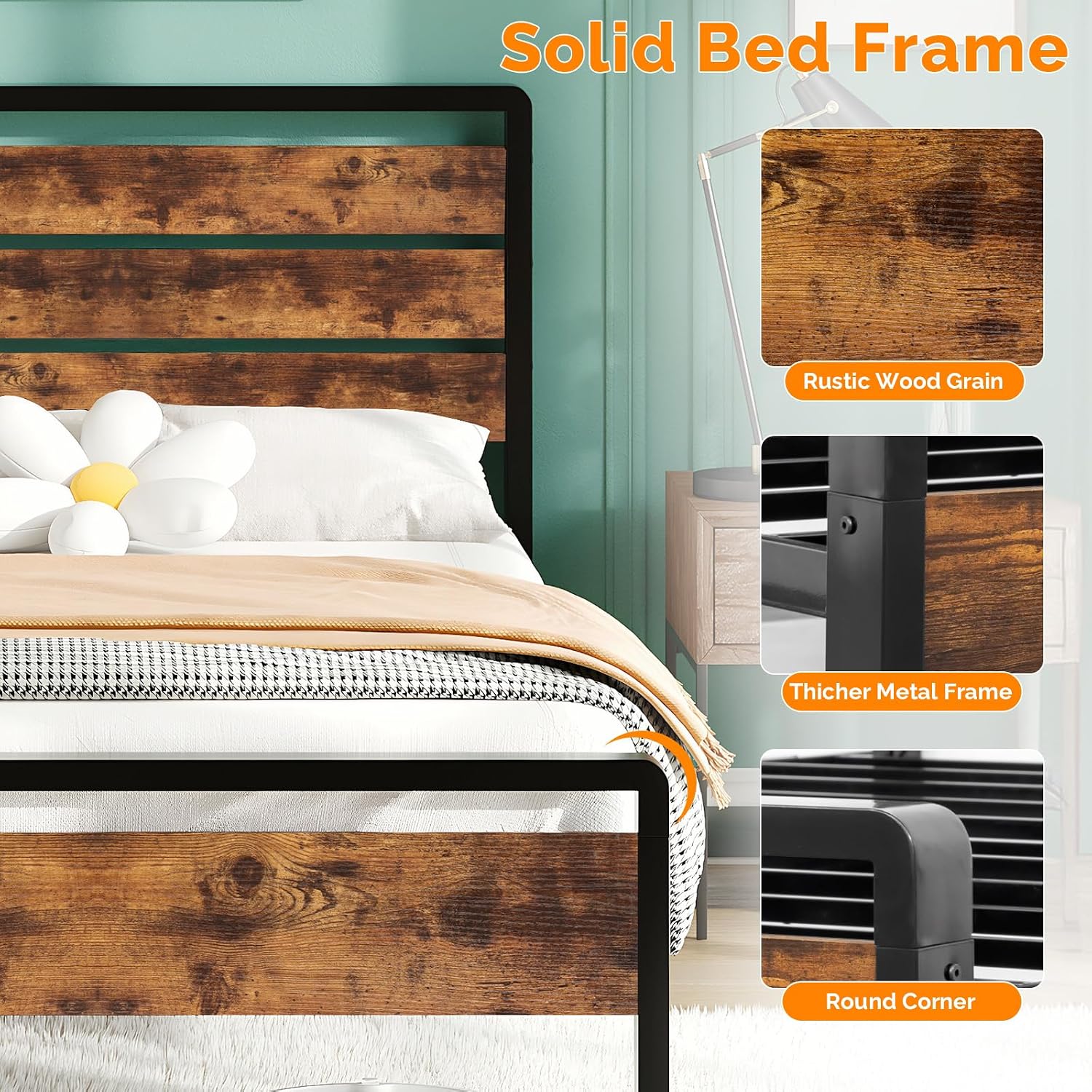 VINGLI Industrial LED Platform Bed Frame