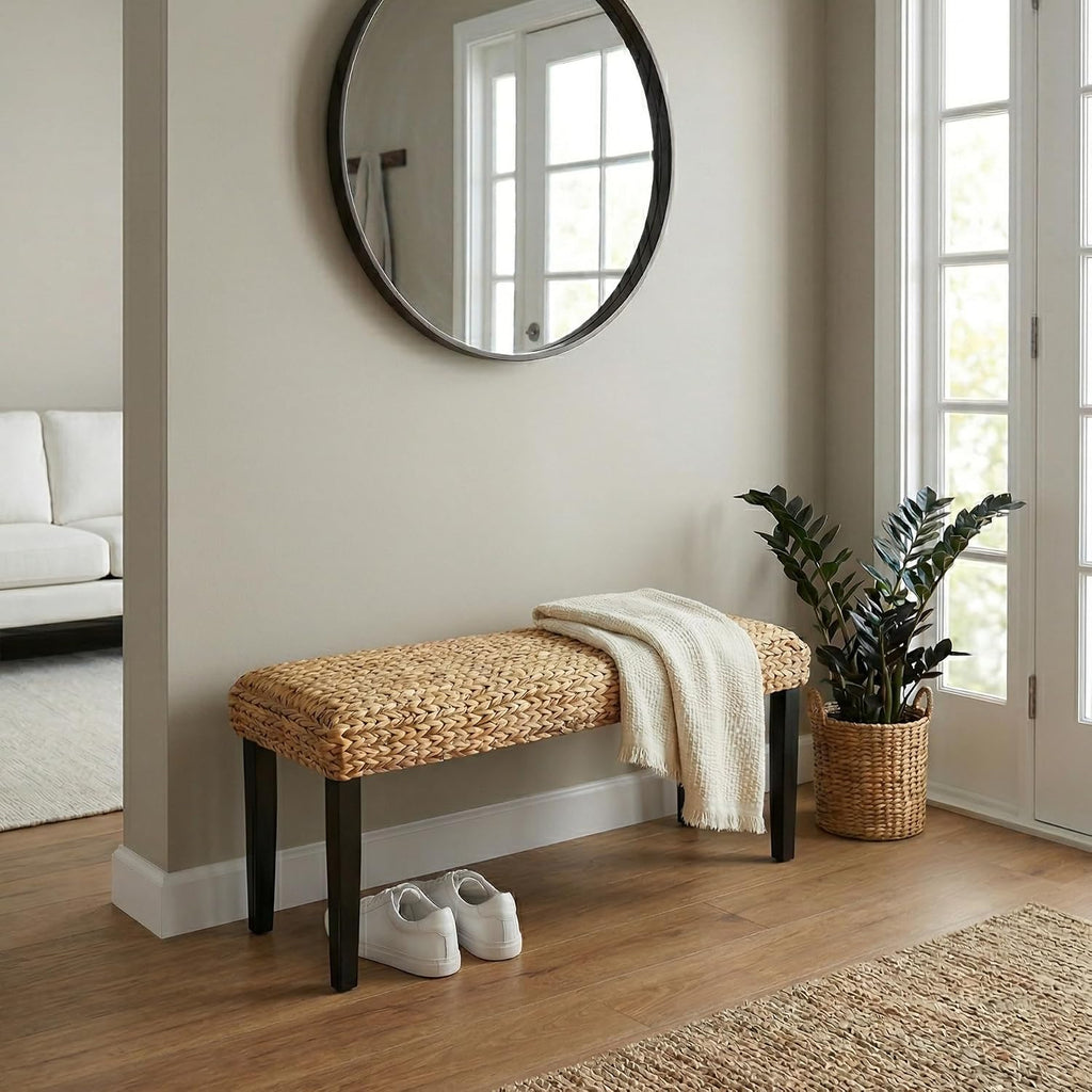 47" Black Leg Acacia Water Hyacinth Bench