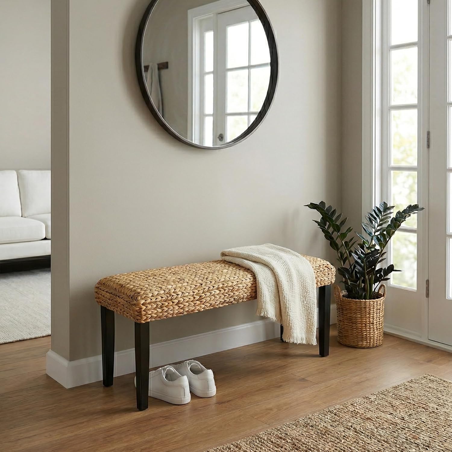 47" Black Leg Acacia Water Hyacinth Bench