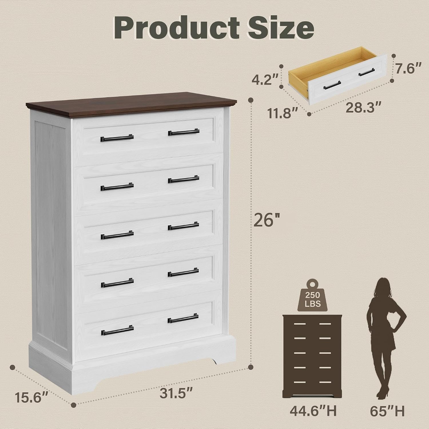 White Brown Farmhouse Dresser