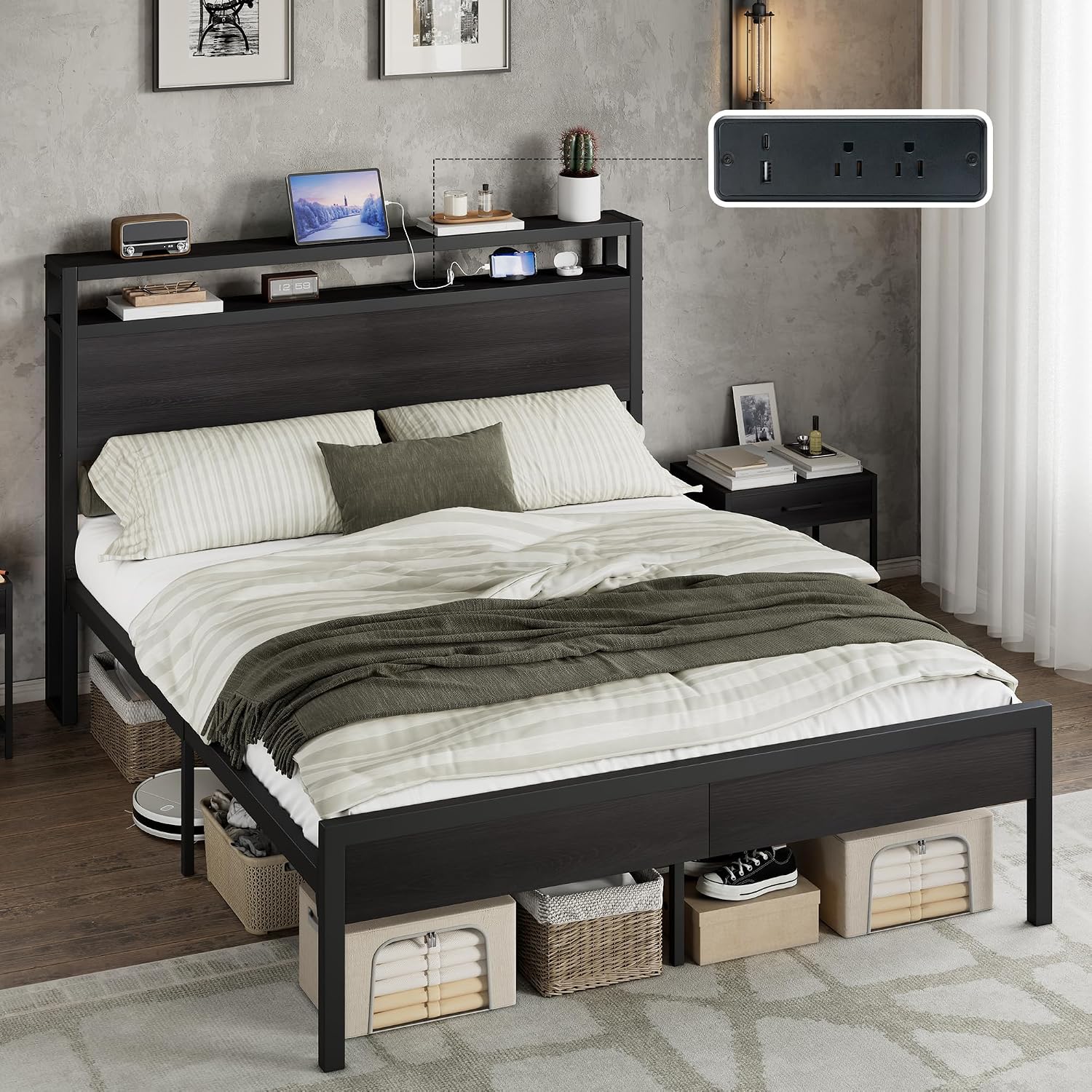 AMERLIFE Black Queen Storage Bed Frame