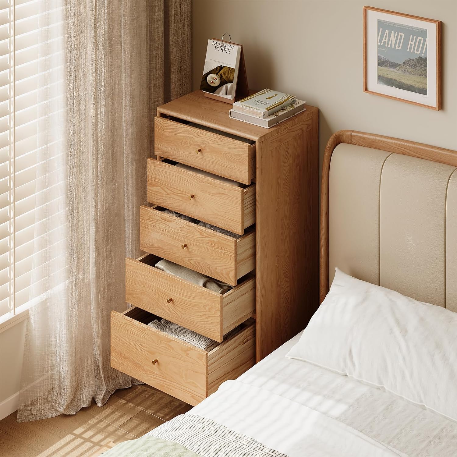 Solid Oak Modern 5 Drawer Dresser