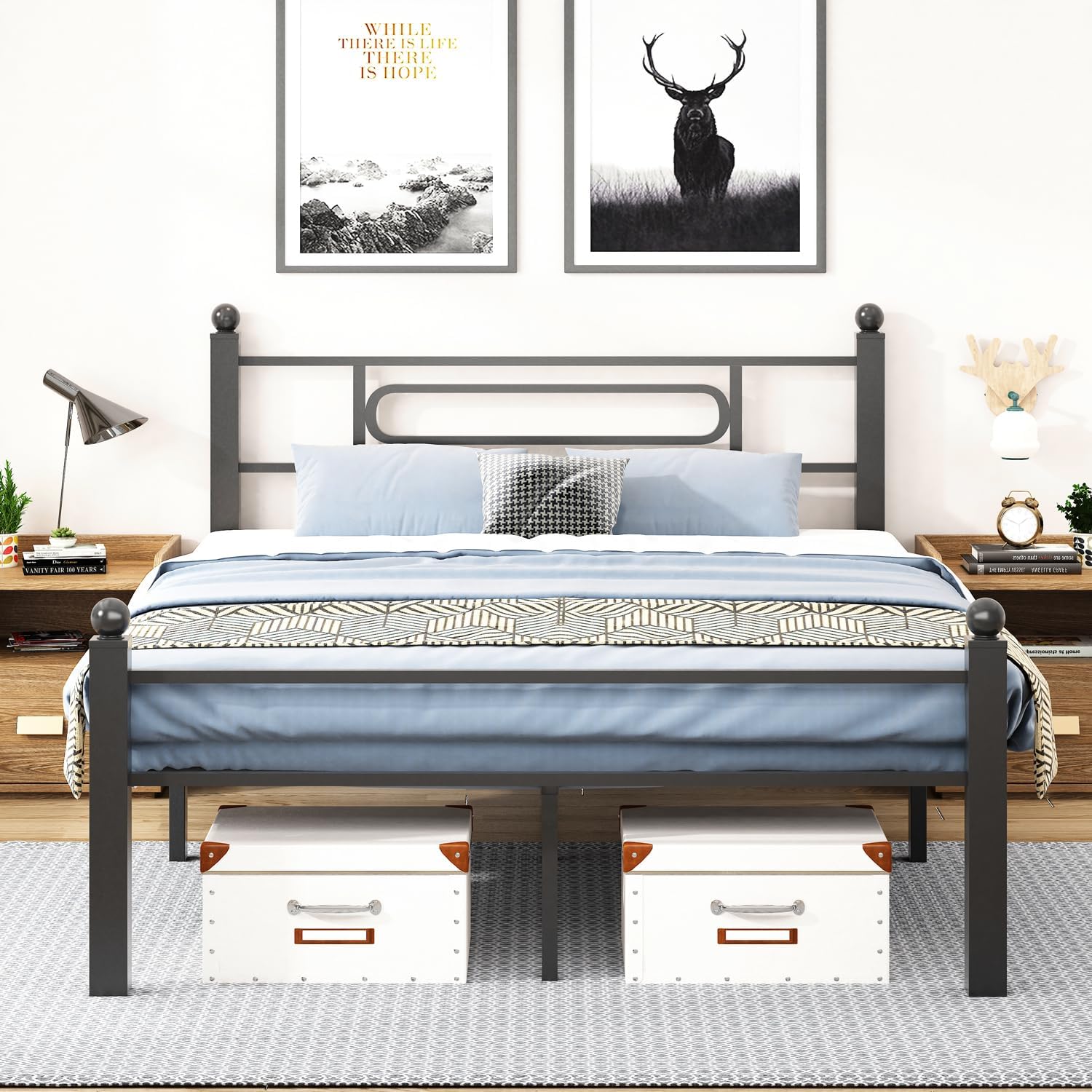Black Metal Full Storage Bed Frame