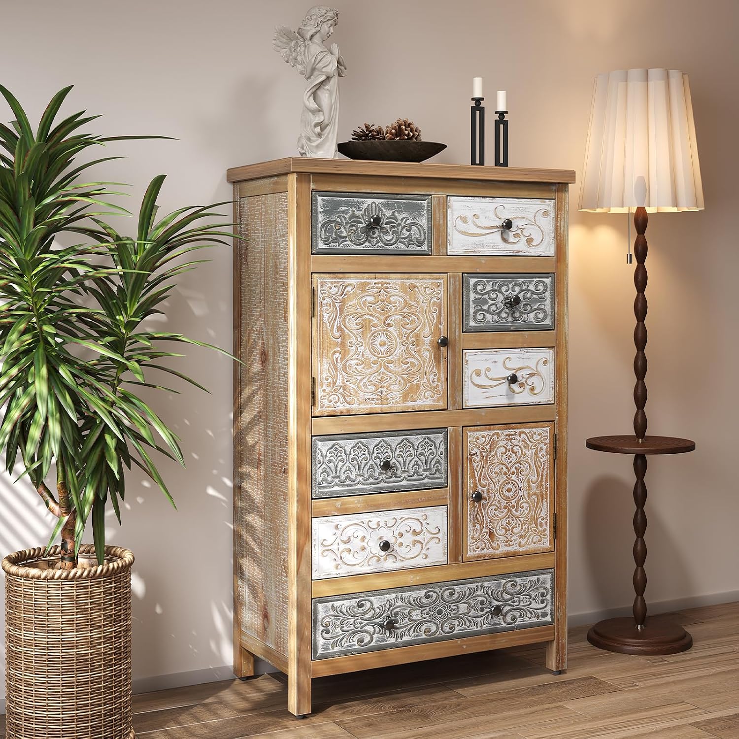 Boho Vintage Solid Wood Accent Chest