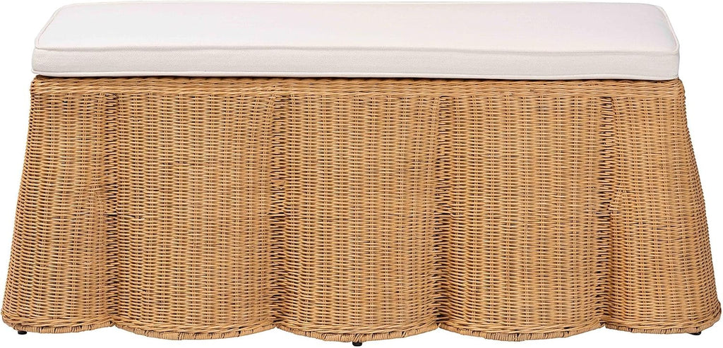 Natural Rattan Scallop Ottoman with Cushion
