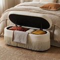 Beige Tassel Storage Ottoman Bench