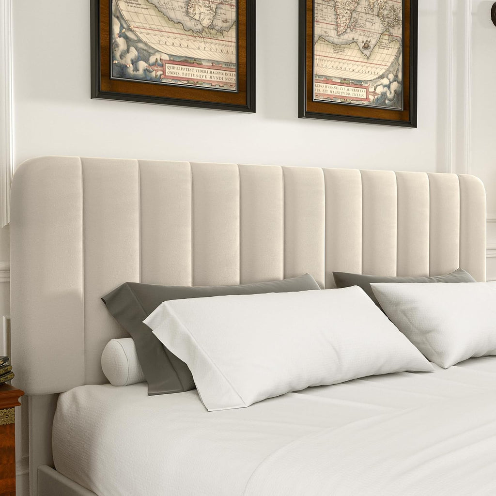 VECELO Beige Velvet Full Storage Bed
