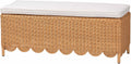 Light Honey Scalloped Rattan Ottoman Bench