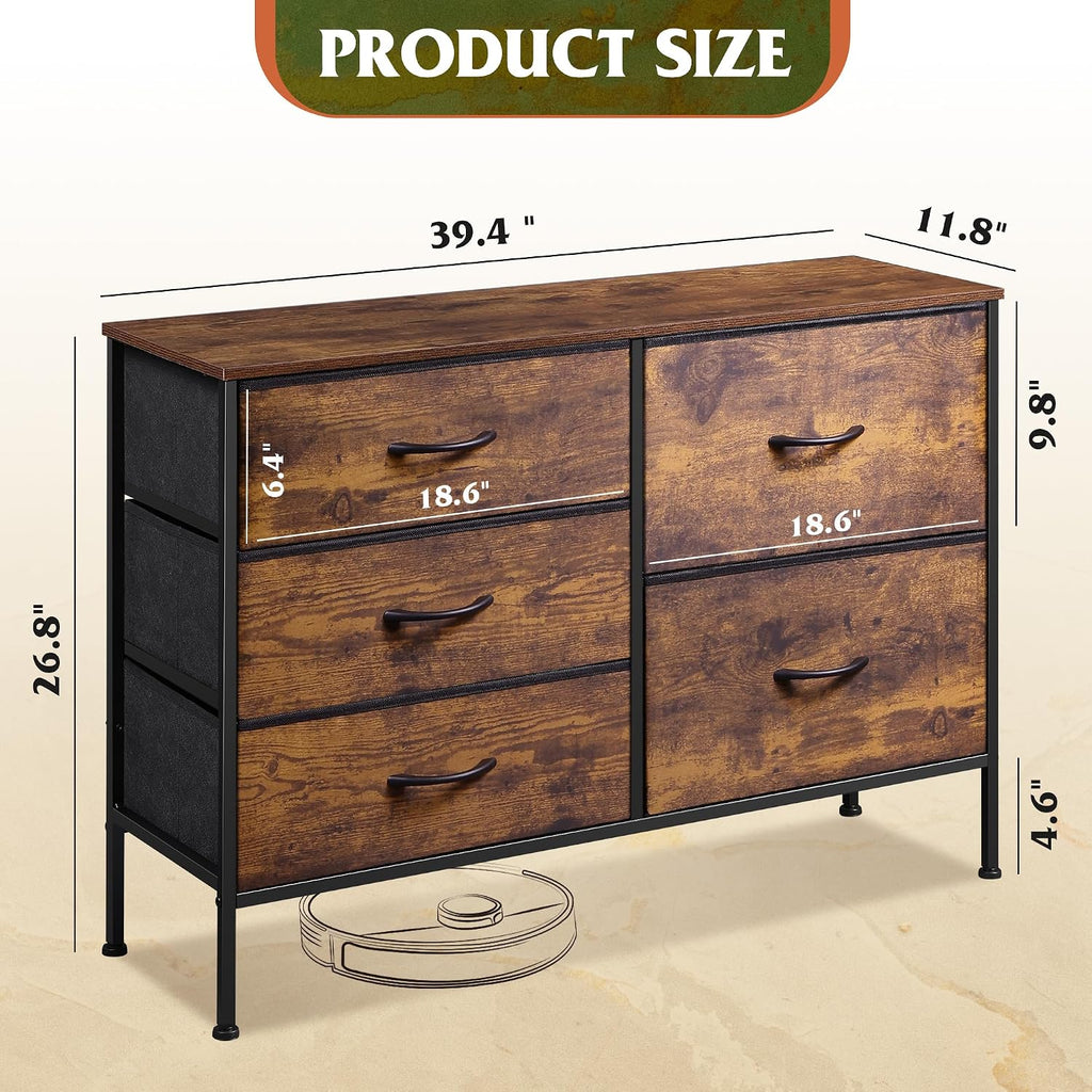 Rustic Brown 5 Drawer Fabric Dresser