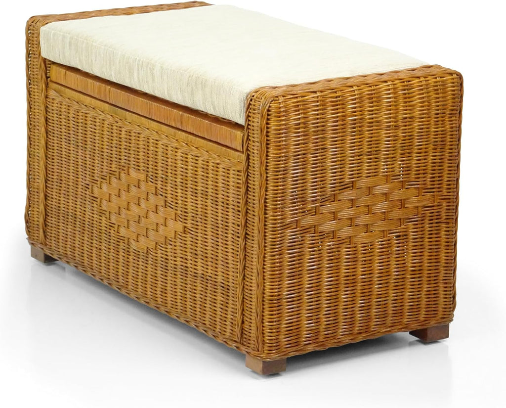 32" Colonial Rattan Storage Ottoman Bench