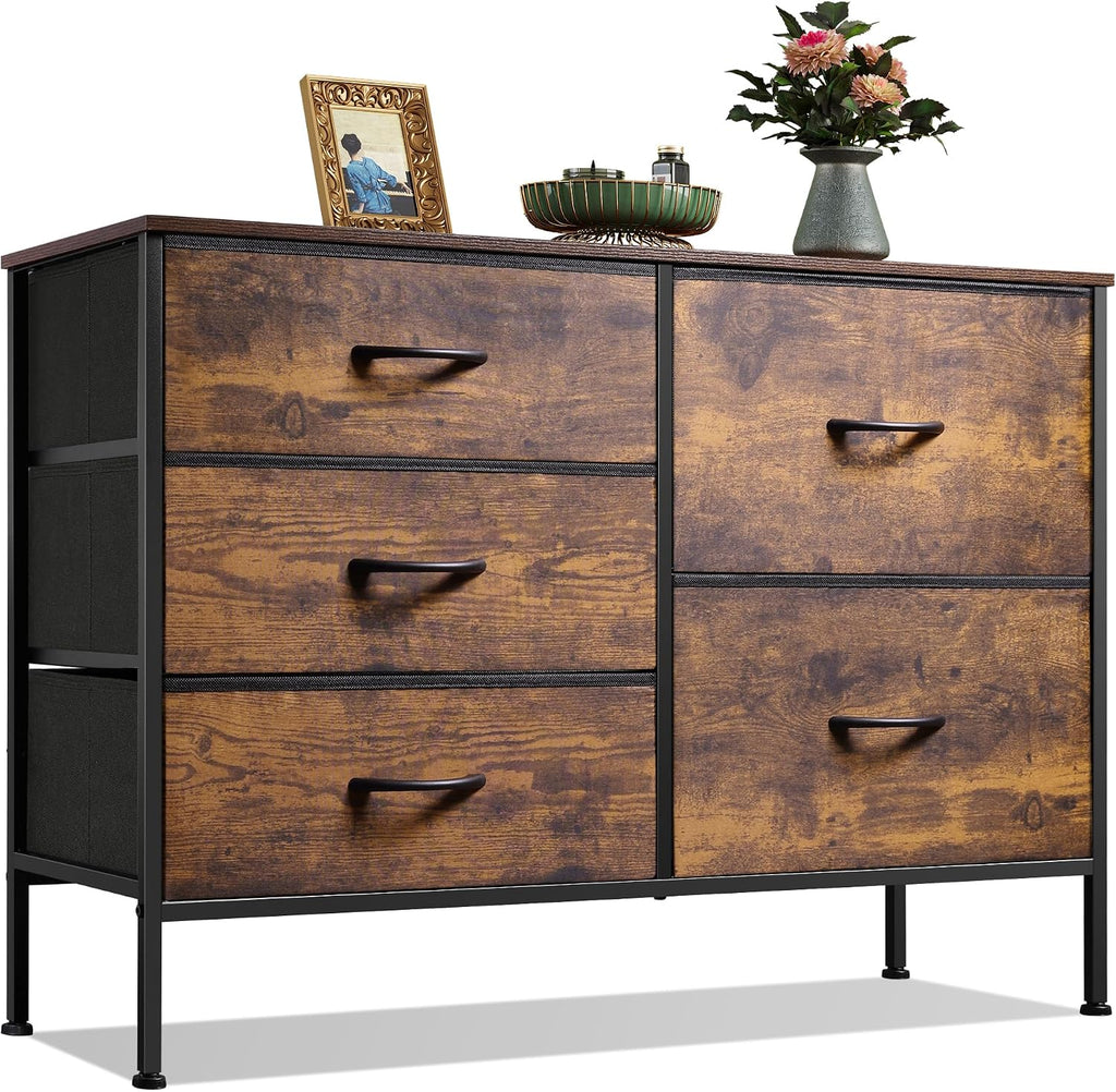 Rustic Brown 5 Drawer Fabric Dresser