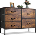 Rustic Brown 5 Drawer Fabric Dresser
