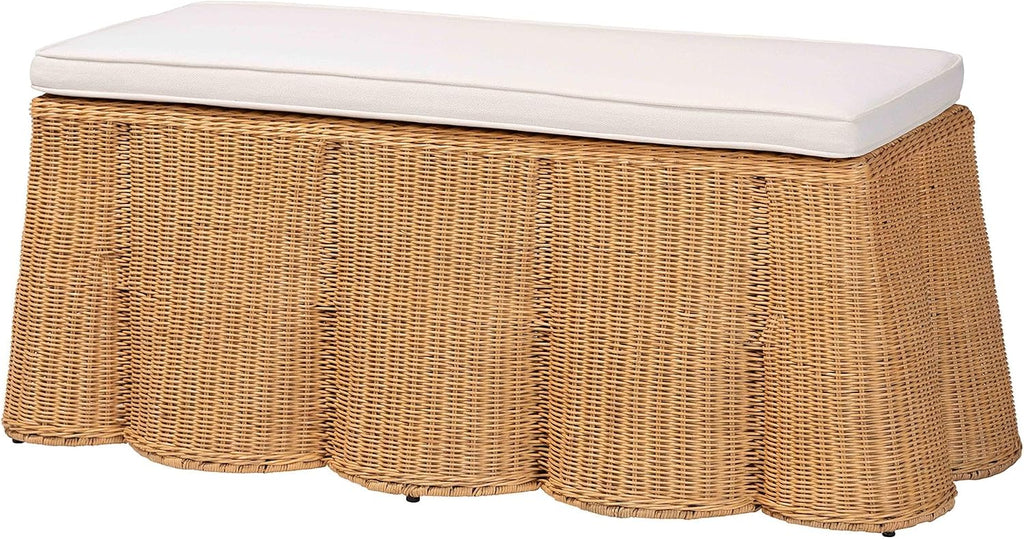 Natural Rattan Scallop Ottoman with Cushion