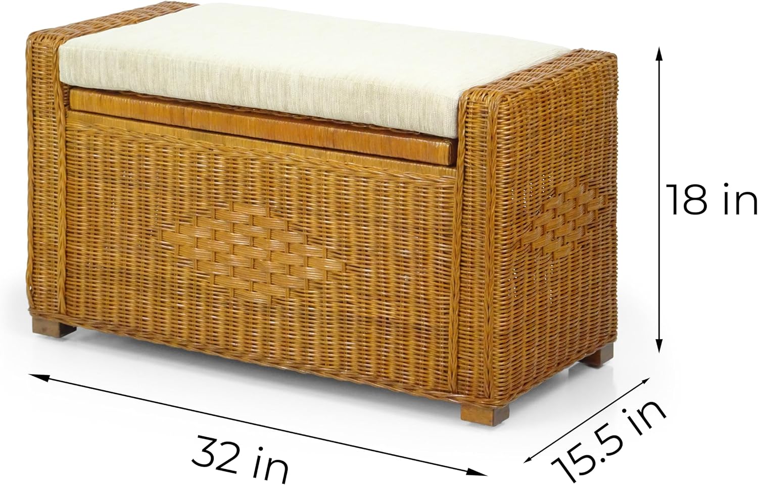 32" Colonial Rattan Storage Ottoman Bench
