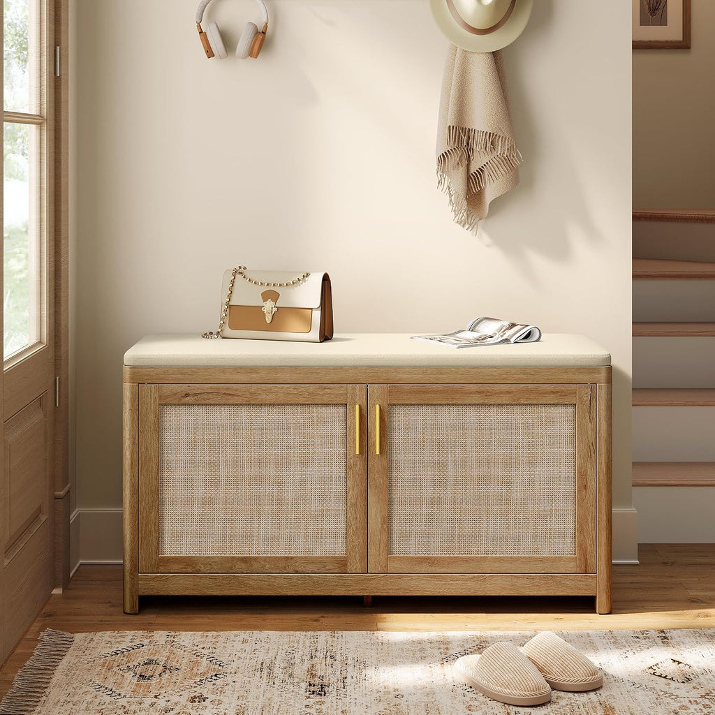 Boho Cushioned Shoe Bench Natural Brown