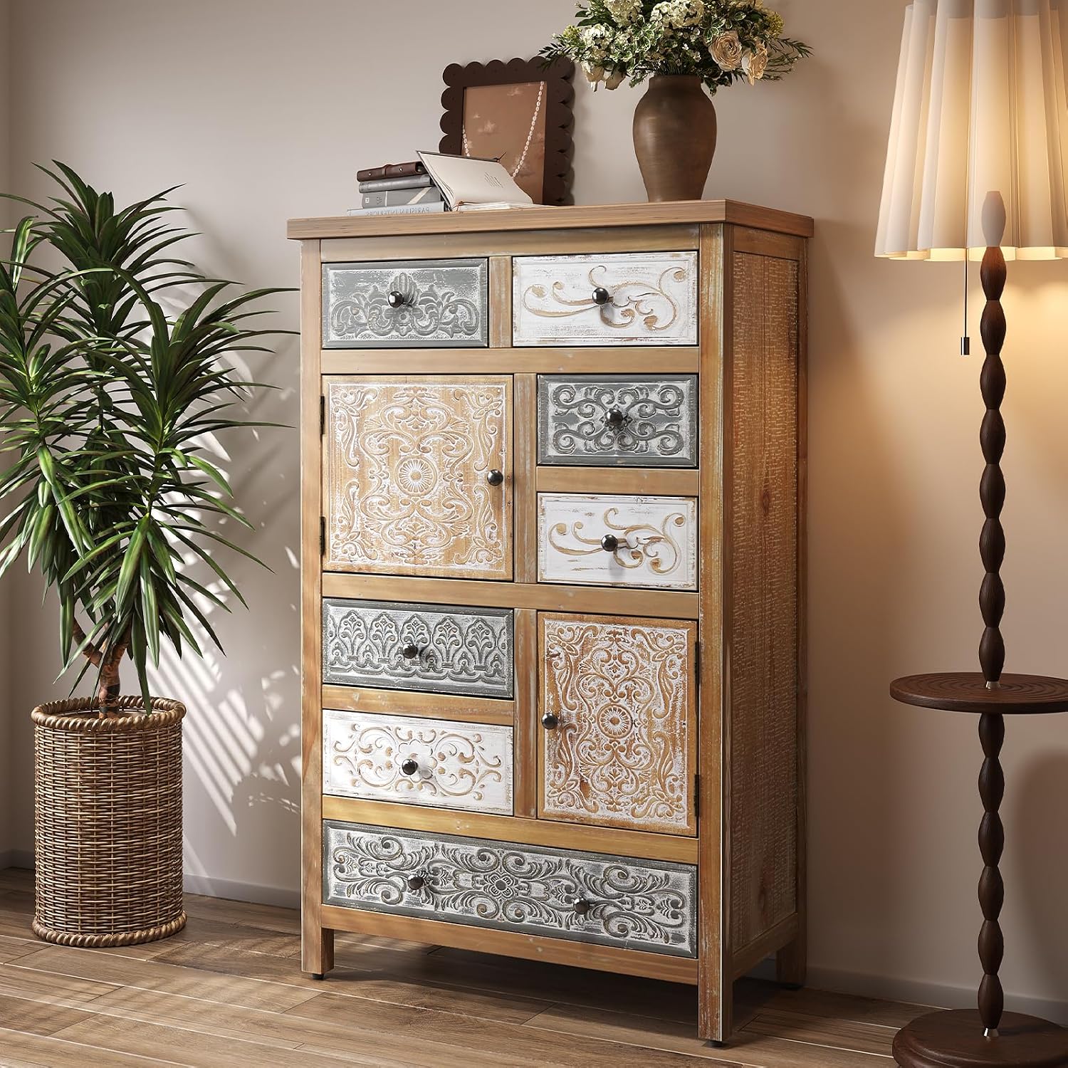 Boho Vintage Solid Wood Accent Chest