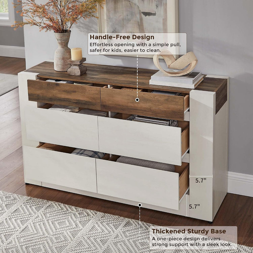Modern Antique White 6 Drawer Dresser