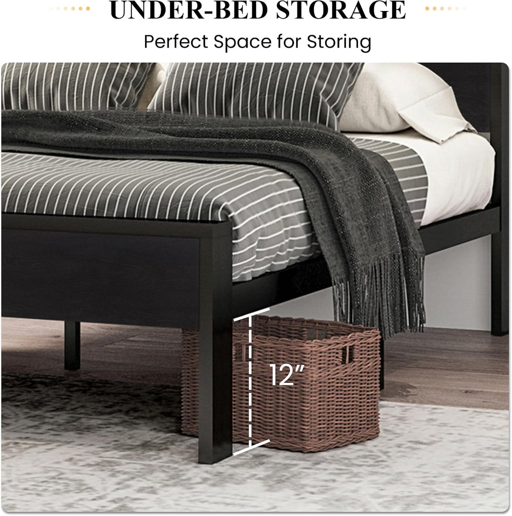 SHA CERLIN Black Oak Queen Bed Frame