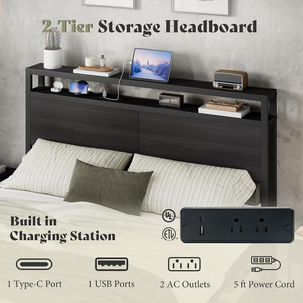 AMERLIFE Black Queen Storage Bed Frame