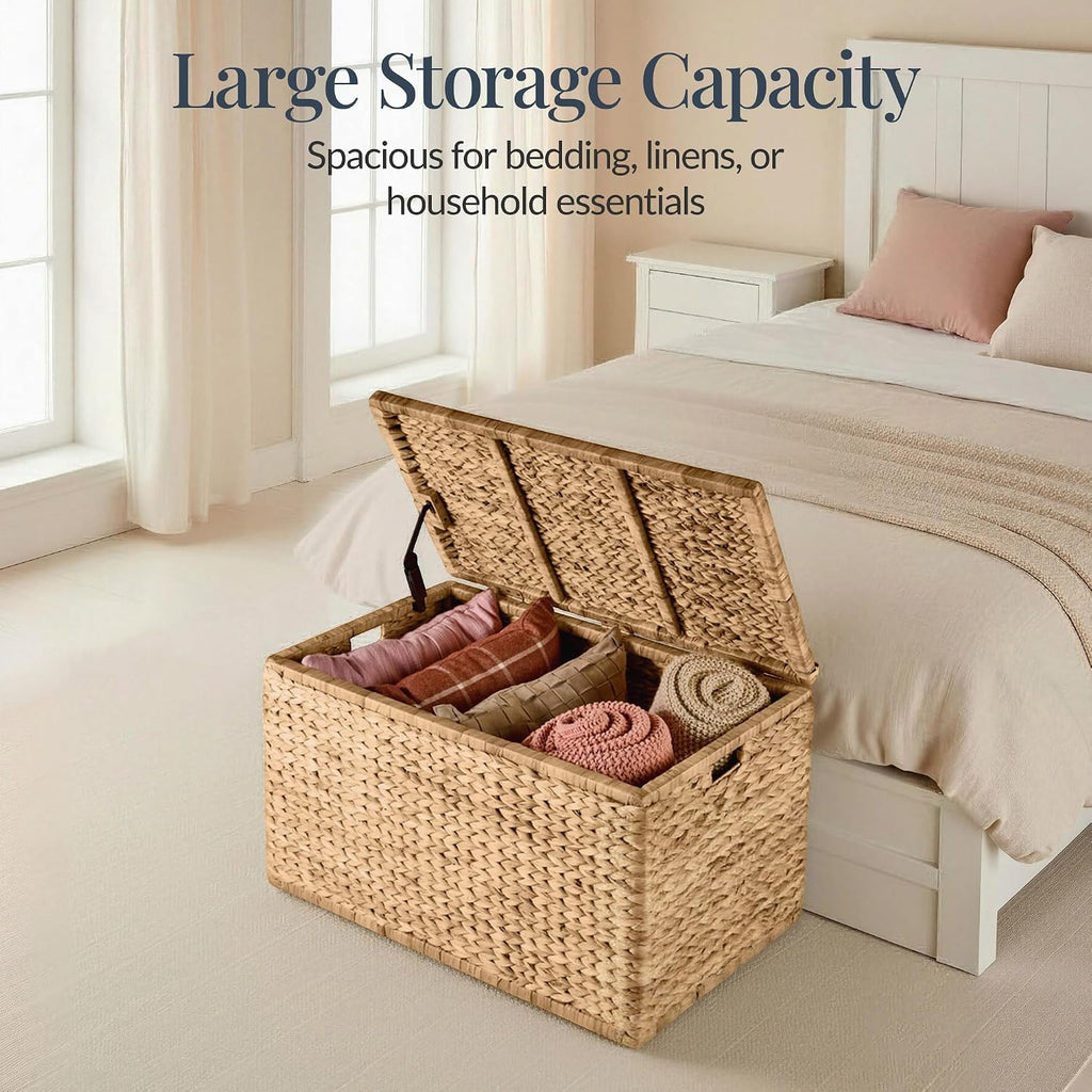 30" Natural Wicker Storage Trunk Bench