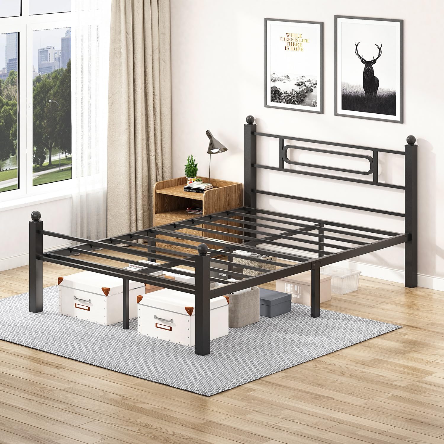 Black Metal Full Storage Bed Frame