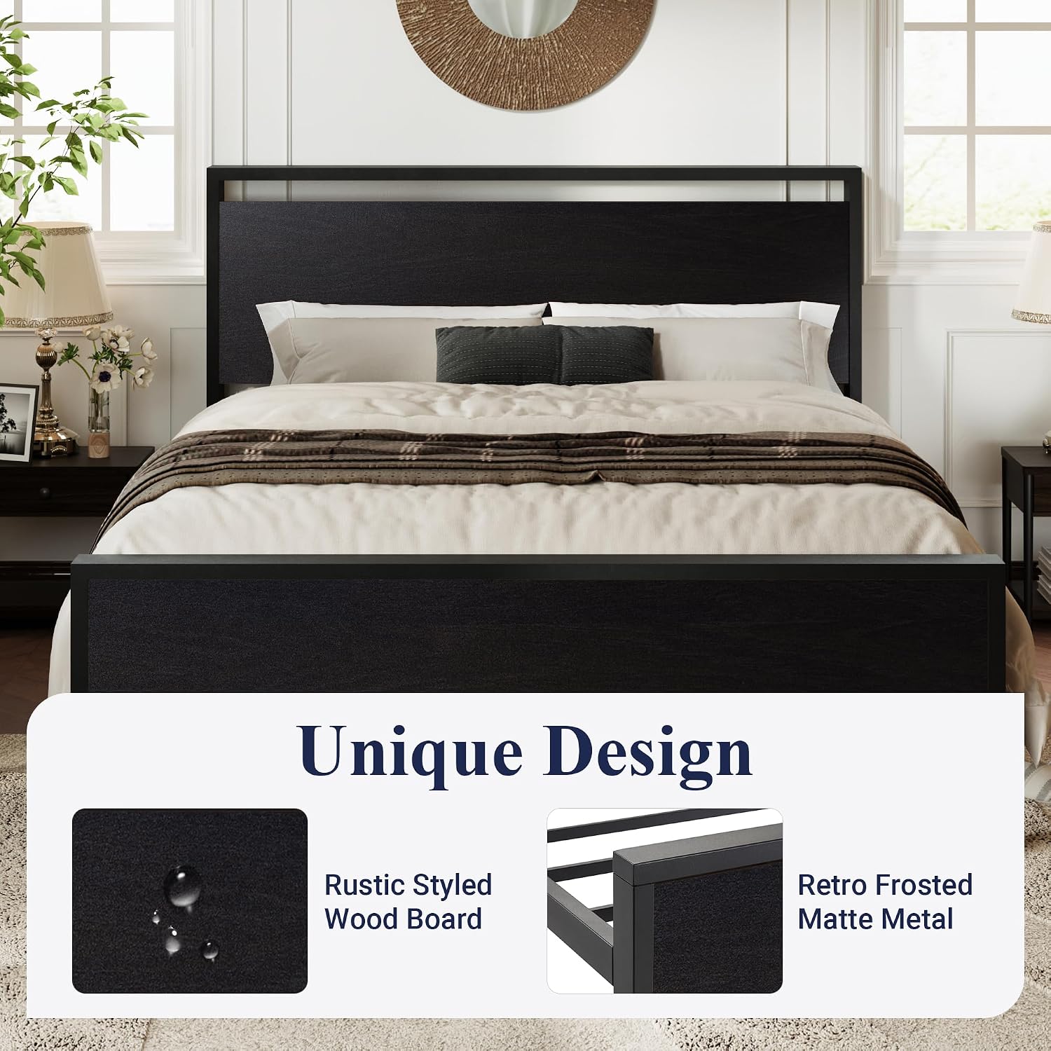 Allewie Black Oak Queen Platform Bed Frame