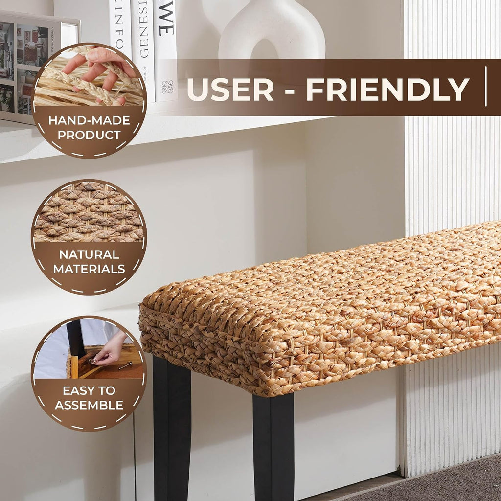 Black Acacia Water Hyacinth Woven Bench