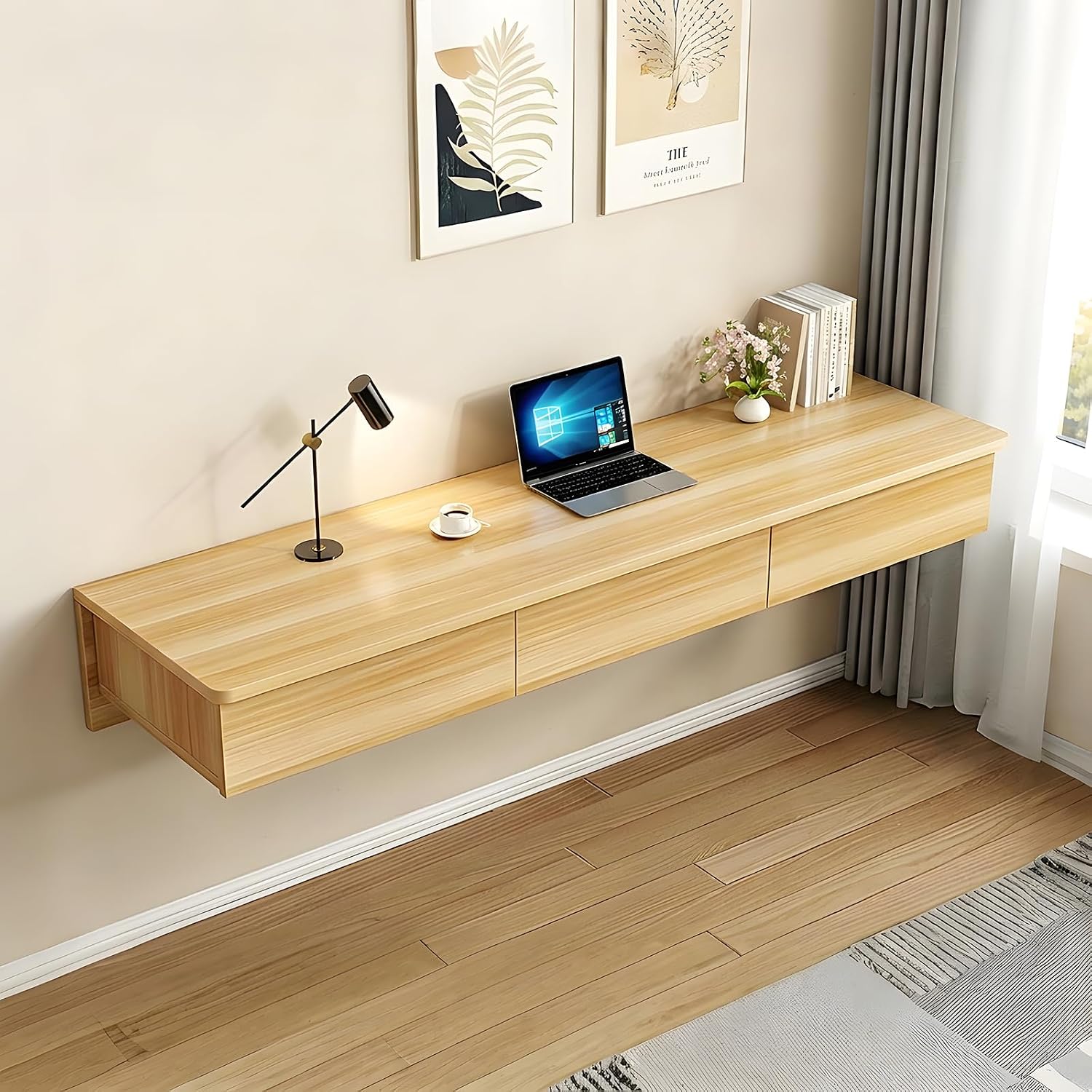Wood Floating Desk Makeup Vanity