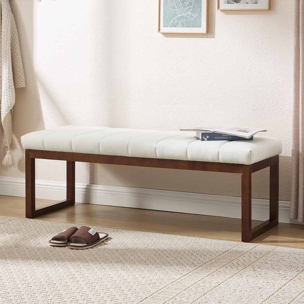 Cream Linen Upholstered Bedroom Bench