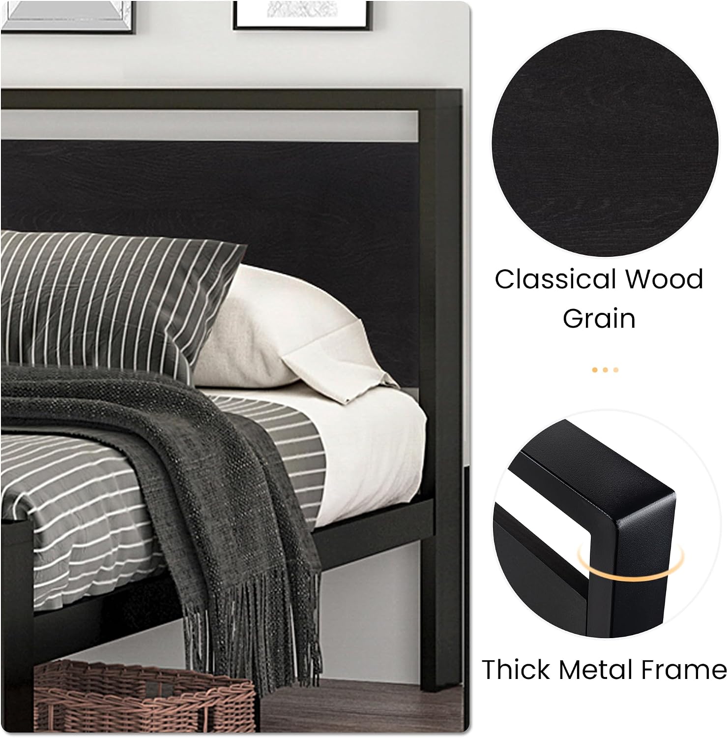 SHA CERLIN Black Oak Queen Bed Frame
