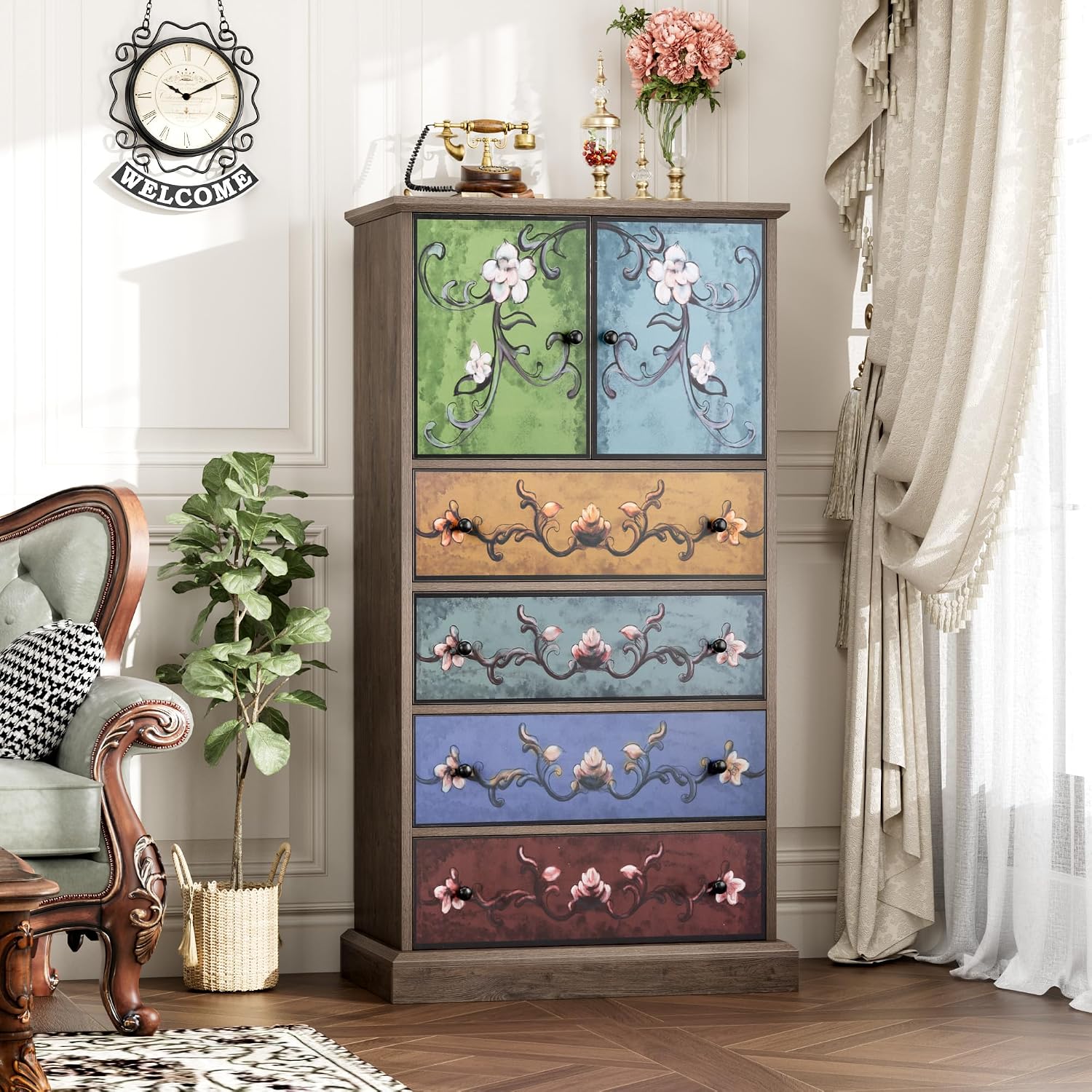 FINETONES Boho Vintage Tall Dresser